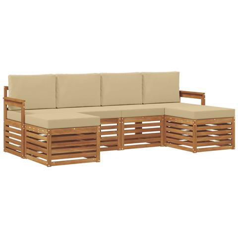 Set divani 6 pcs Naturale e Beige Legno di Acacia Massello - Foto 1