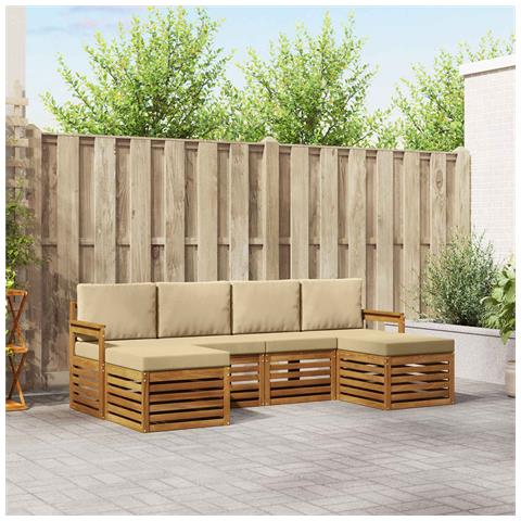 Set divani 6 pcs Naturale e Beige Legno di Acacia Massello - Foto 2