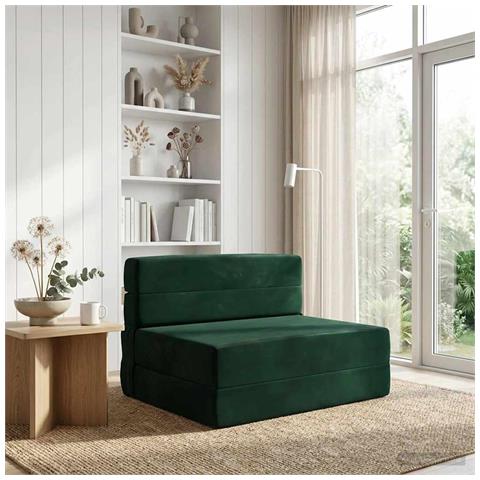 Divano Letto Pieghevole Verde Scuro 70 x 80 x 60 cm Tessuto - Foto 2