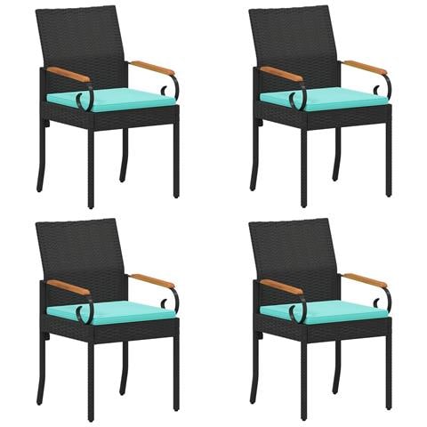 Sedie da giardino 4 pcs Nero e Turchese Polyrattan e acacia - Foto 1