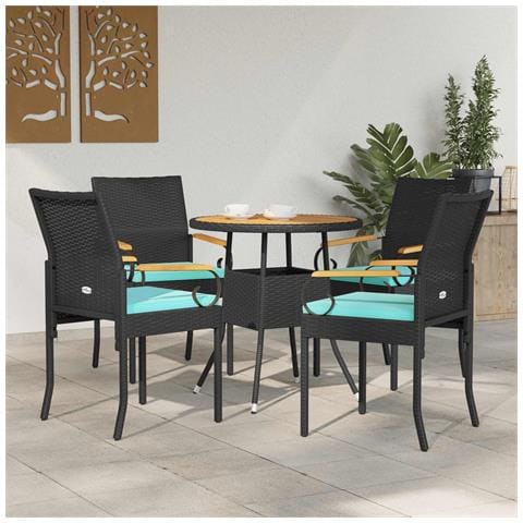 Sedie da giardino 4 pcs Nero e Turchese Polyrattan e acacia - Foto 2