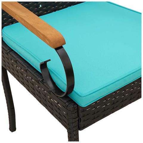 Sedie da giardino 4 pcs Nero e Turchese Polyrattan e acacia - Foto 9