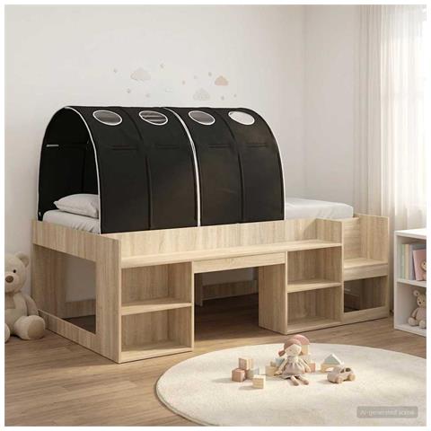 Letto alto per bambini con storage 3 pz Rovere Sonoma e Nero - Foto 2