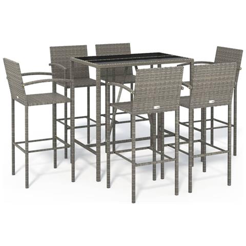 Set da Bar da Giardino 7 pz Grigio in Polyrattan - Foto 1