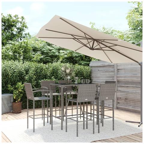 Set da Bar da Giardino 7 pz Grigio in Polyrattan - Foto 2