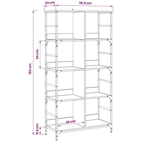 Libreria Rovere artigianale 78,5 x 33 x 153 cm metallo PB - Foto 8