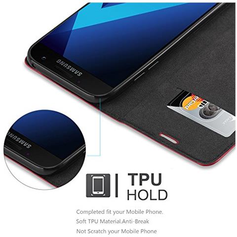 Custodia Compatibile Con Samsung Galaxy A3 2017 In Rosso Mela - Coperchio Protettiva Con Chiusura Magnetica, Funzione Stand E Tasca Per Le Carte - Foto 2