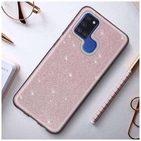 Cover Samsung Galaxy A21s Semi-rigida Con Paillette Amovibili Rosa - Foto 8