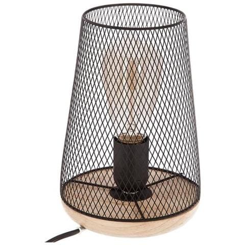 Lampada In Metallo E Legno - H. 23 Cm - Nera - Foto 1
