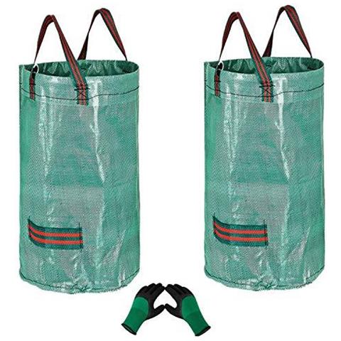 2 Pezzi 120l Grandi Sacchi Rifiuti Dei Giardini (h76cm D45cm) E 1 Guanti Da Giardinaggio Giardino Dei Rifiuti Spazzatura Sacco Del Sacchetto Riutilizzabile Giardino Rifiuti Sack Impermeabili Sacchi Per Rifiuti Spazzatura Con Maniglie Antistrappo Foglia - Foto 1