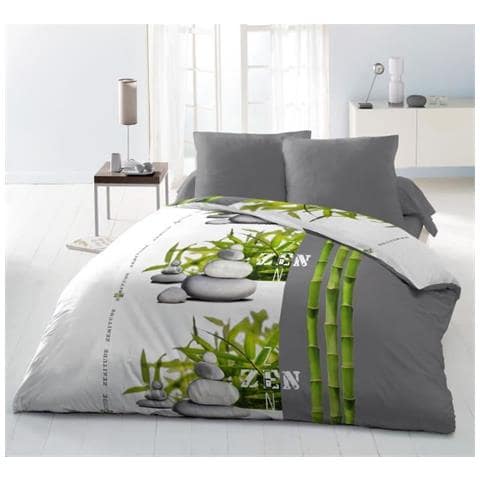 Zenitude Copripiumino In Microfibra - 1 Copripiumino 220x240 Cm + 2 Federe 63x63 Cm - Grigio E Bianco - Foto 1