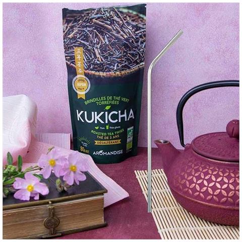 Tè Giapponese Biologico Kukicha 120 G + 4 Cannucce In Acciaio Inossidabile - Foto 1
