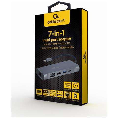A-CM-COMBO7-01 replicatore di porte e docking station per laptop USB 3.2 Gen 1 (3.1 Gen 1) Type-A Grigio - Foto 3