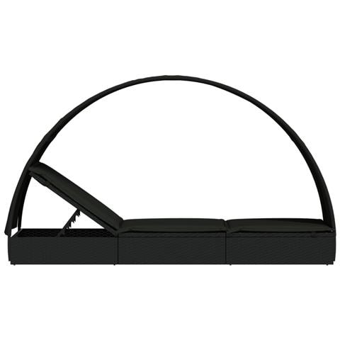 Lettino Con Tetto Rotondo Nero 211x57x140 Cm Polyrattan - Foto 2