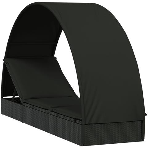 Lettino Con Tetto Rotondo Nero 211x57x140 Cm Polyrattan - Foto 1