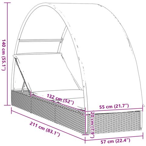 Lettino Con Tetto Rotondo Nero 211x57x140 Cm Polyrattan - Foto 10