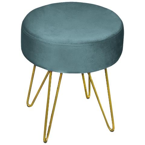Pouf Salotto Camera Rotondo Design Moderno Modello Velvet In Tinta Unita Vari Colori Pouf Petrolio - Foto 1