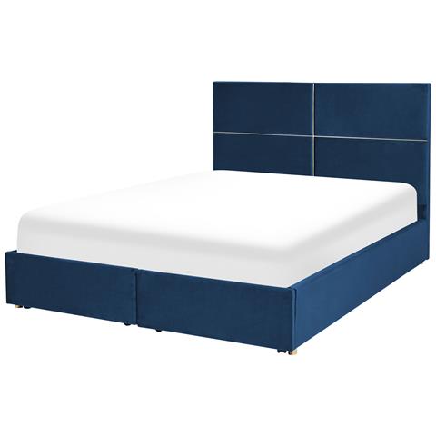 Letto Matrimoniale Con Contenitore Velluto Blu 180 X 200 Cm Vernoyes - Foto 2