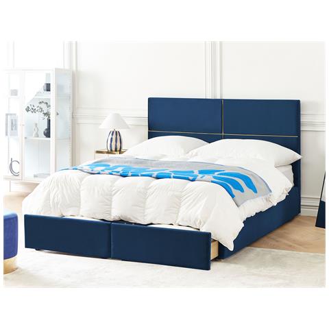 Letto Matrimoniale Con Contenitore Velluto Blu 180 X 200 Cm Vernoyes - Foto 1