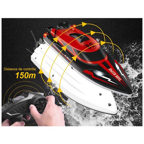 Barca Telecomandata 2.4ghz 25km /h - Modello Speedboat, Nero / Rosso - Foto 2