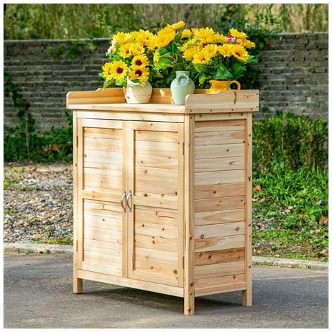 Armadietto Da Esterno A 2 Ripiani In Legno Di Abete Con Design Rialzato E 2 Ante, 83x40x92 Cm - Foto 2