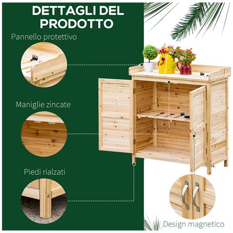 Armadietto Da Esterno A 2 Ripiani In Legno Di Abete Con Design Rialzato E 2 Ante, 83x40x92 Cm - Foto 6