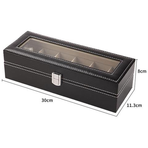 Scatola Per Orologi Con Serratura, 6 Scomparti E Piano In Vetro Black - Foto 2