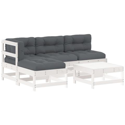 Set Divani da Giardino 5pz con Cuscini in Legno Massello Bianco - Foto 1