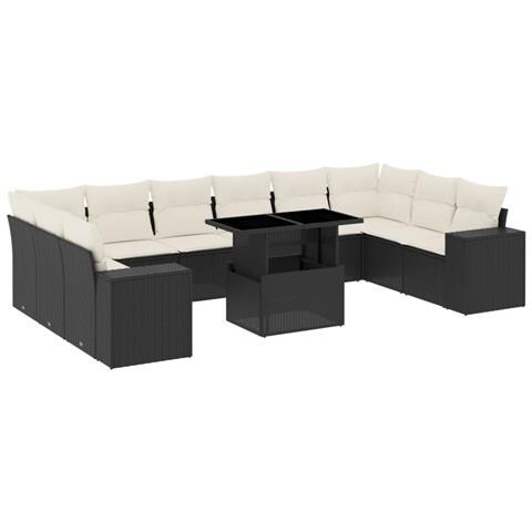Set Divani Da Giardino 11 Pz Con Cuscini In Polyrattan Nero - Foto 2