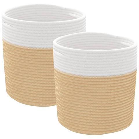 Cestini Portaoggetti 2pz Beige E Bianco 28x28 Cm In Cotone - Foto 2