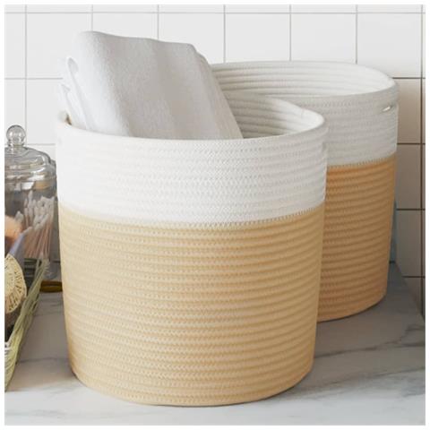 Cestini Portaoggetti 2pz Beige E Bianco 28x28 Cm In Cotone - Foto 1