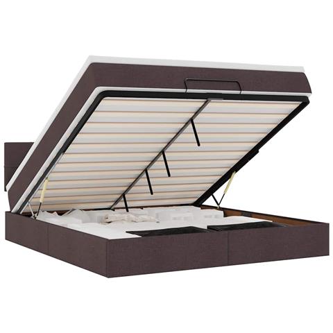Pouf Letto Con Materasso E Led Marrone Scuro 180x200cm Tessuto - Foto 2