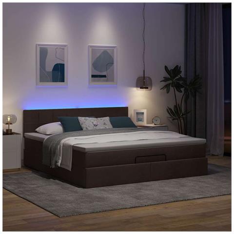 Pouf Letto Con Materasso E Led Marrone Scuro 180x200cm Tessuto - Foto 3
