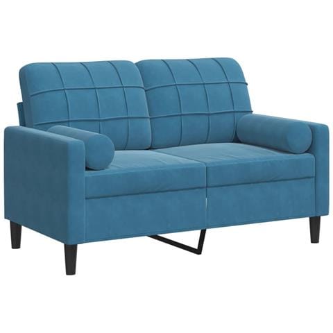 Divano A 2 Posti Con Cuscini Blu 120 Cm In Velluto - Foto 2