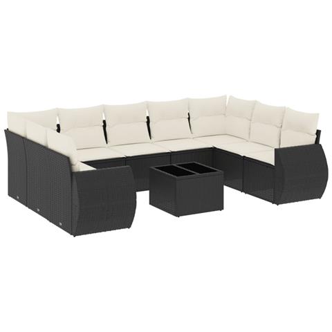 Set Divani Da Giardino 10pz Con Cuscini In Polyrattan Nero - Foto 2