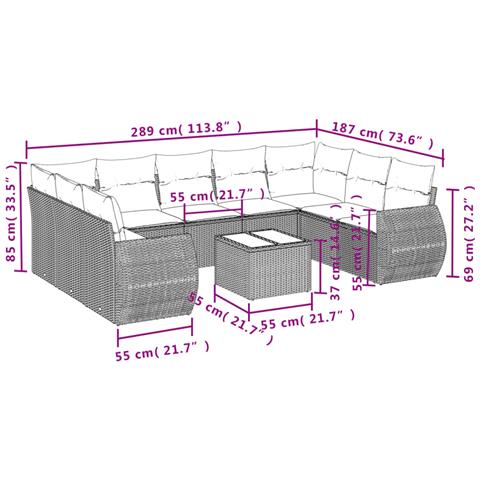 Set Divani Da Giardino 10pz Con Cuscini In Polyrattan Nero - Foto 3