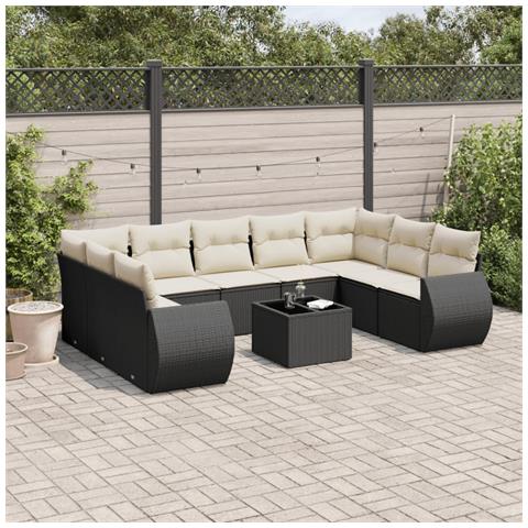 Set Divani Da Giardino 10pz Con Cuscini In Polyrattan Nero - Foto 1