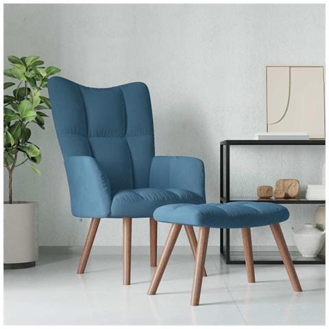 Poltrona Relax Con Poggiapiedi Blu In Velluto - Foto 8