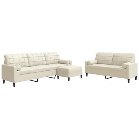 Set di Divani 3 pz con Cuscini e Rinforzi Crema in Velluto - Foto 1