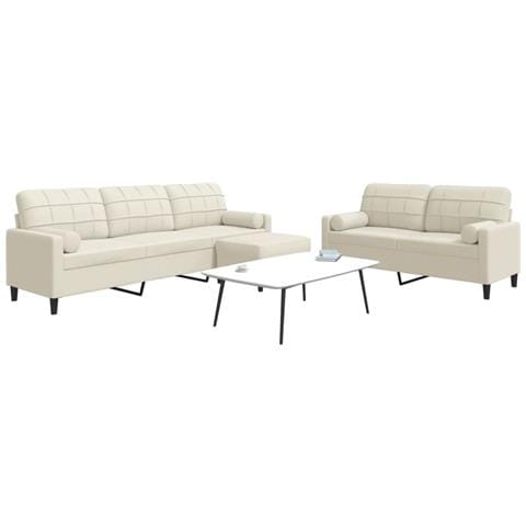 Set di Divani 3 pz con Cuscini e Rinforzi Crema in Velluto - Foto 2