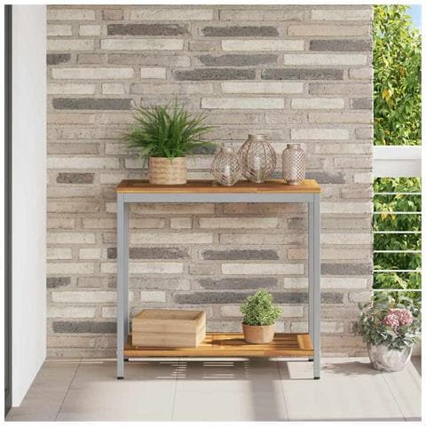 Tavolo da esterno  Naturale e Grigio 35x80x75 cm in Legno Massello e Acciaio - Foto 2