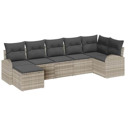 Set da Giardino 7 Pezzi con Cuscini Grigio Chiaro in Rattan Sintetico - Foto 1