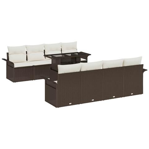 Set Divano da Giardino 9 Pezzi con Cuscini Marrone Rattan Sintetico - Foto 1