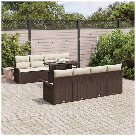 Set Divano da Giardino 9 Pezzi con Cuscini Marrone Rattan Sintetico - Foto 2