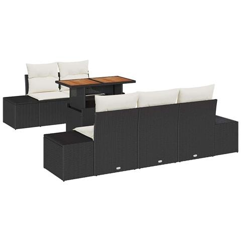 Set Divano da Giardino di 6 Pezzi con Cuscini in Rattan Polietilene Nero - Foto 1