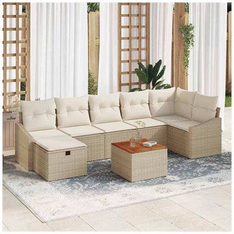 Set Sofà Giardino 8 Pezzi con Cuscini Beige in Polirattan - Foto 2
