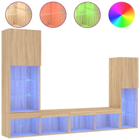 Mobili TV a Muro con LED 4pz Rovere Sonoma Legno Multistrato - Foto 1