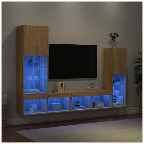 Mobili TV a Muro con LED 4pz Rovere Sonoma Legno Multistrato - Foto 2