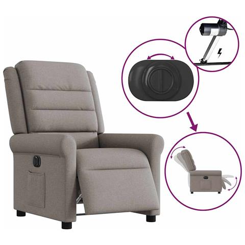 Poltrona Elettrica Reclinabile Tortora in Tessuto - Foto 9