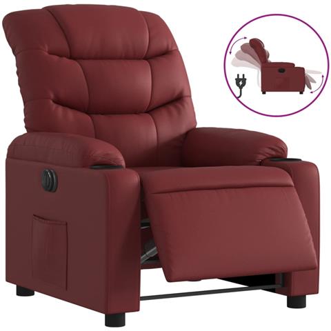 Poltrona Reclinabile Elettrica Rosso Vino in Similpelle - Foto 1